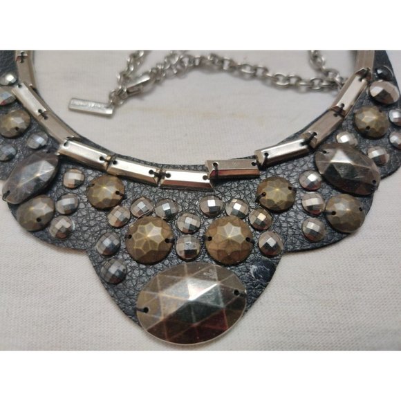 Daisy Fuentes Beaded Leather Bib Necklace 19" with 3" Extender Black Sil… - Picture 5 of 5